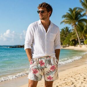VTG Polo Ralph Lauren Men Cotton Short 31 Floral Hawaiian Print 8” Made In USA